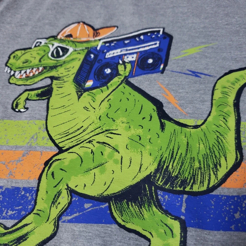 Tommy Bahama Boys Gray T-Rex Boombox Graphic Tee Shirt Size M 7/8